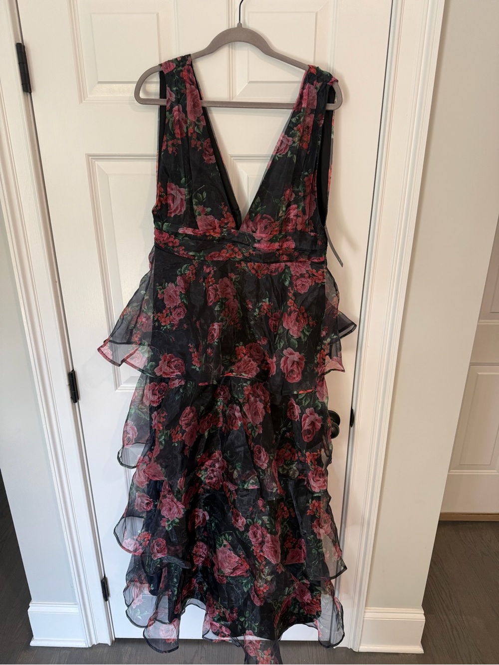 Lulus Black Floral Ruffle V-Neck Dress (NWT) - Picture 2 of 10